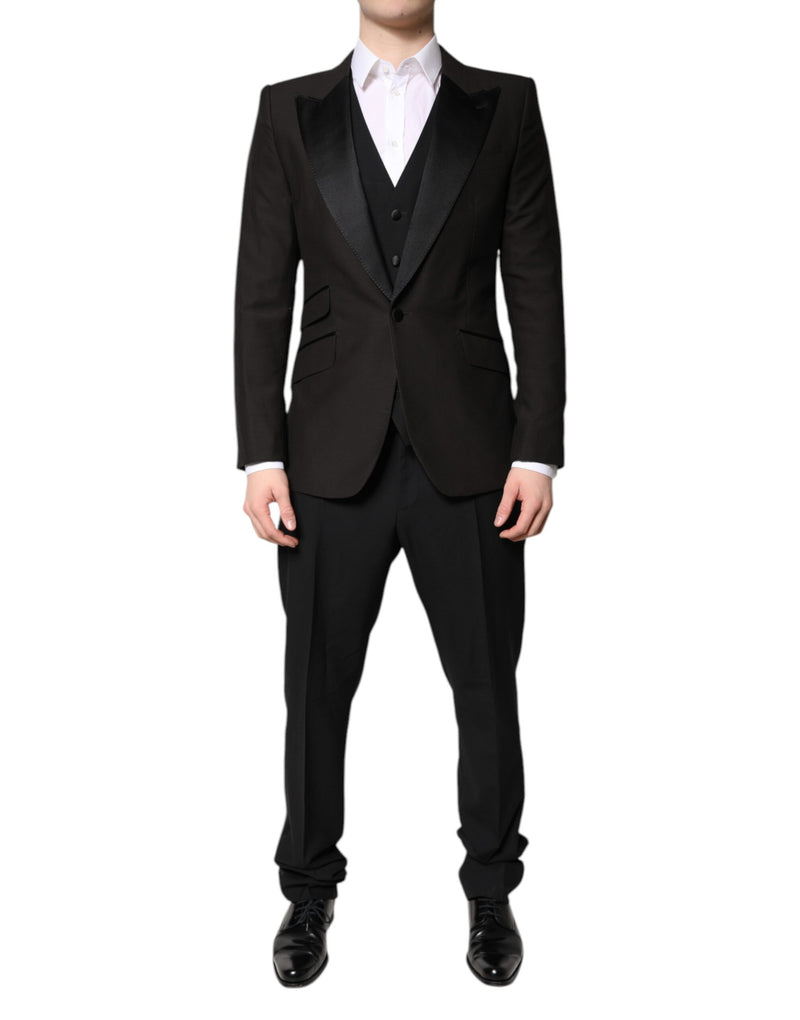 Black Single Breasted Formal 3 Piece Suit-Dolce & Gabbana-LabelTerrace.com