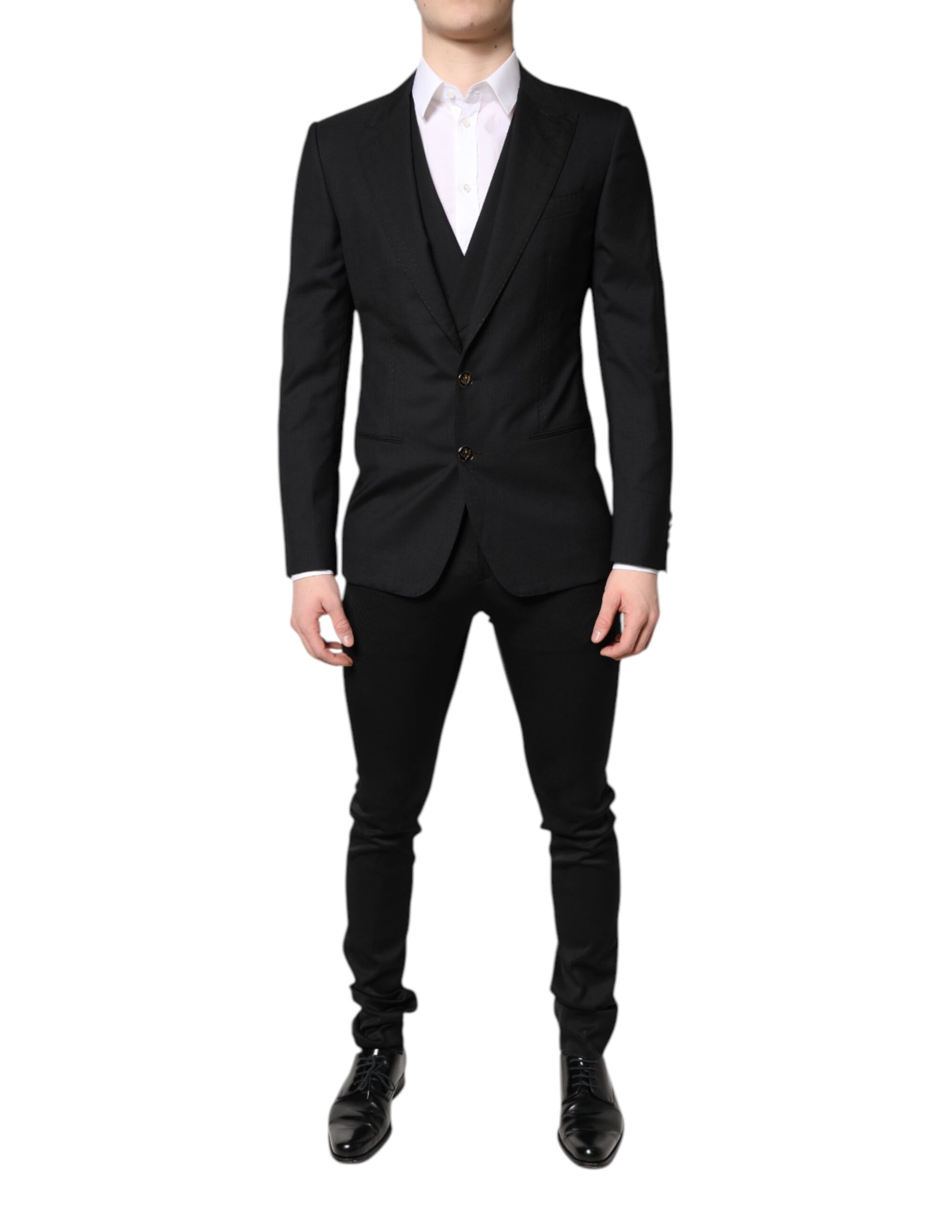 Black Single Breasted Formal Blazer with Vest-Dolce & Gabbana-LabelTerrace.com