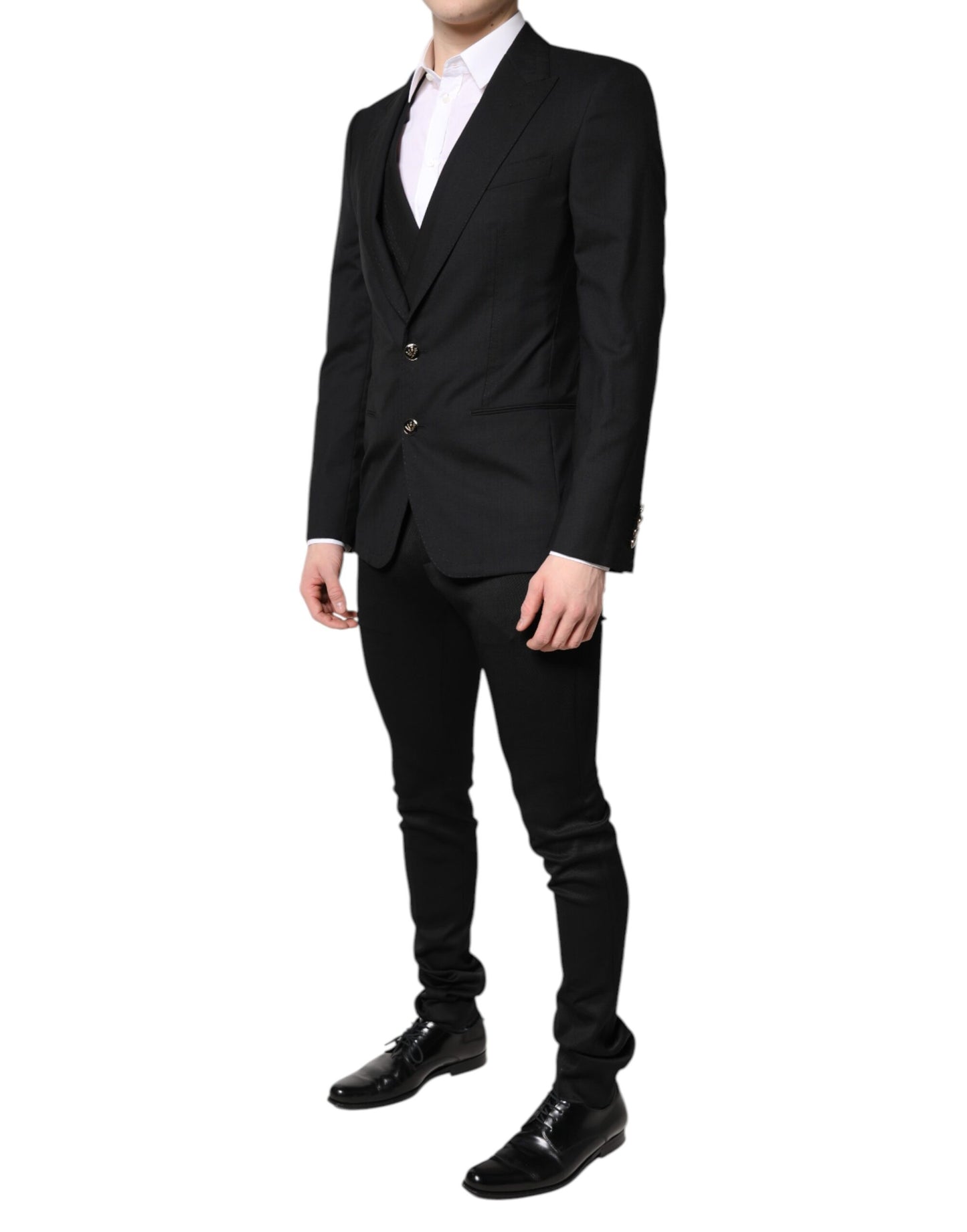 Black Single Breasted Formal Blazer with Vest-Dolce & Gabbana-LabelTerrace.com