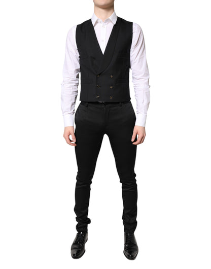 Black Single Breasted Formal Blazer with Vest-Dolce & Gabbana-LabelTerrace.com