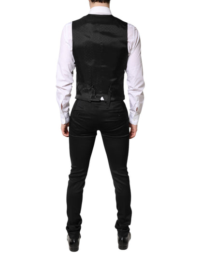 Black Single Breasted Formal Blazer with Vest-Dolce & Gabbana-LabelTerrace.com