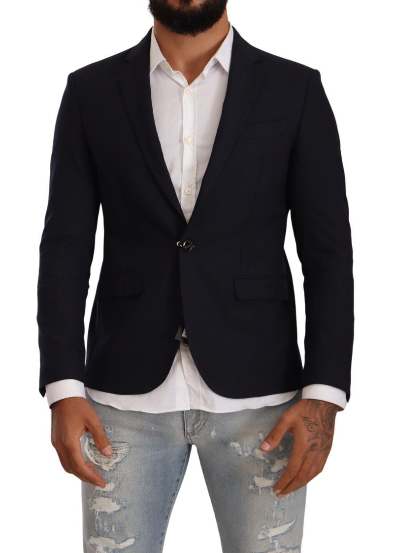 Black Single Breasted One Button Suit Jacket-Domenico Tagliente-LabelTerrace.com