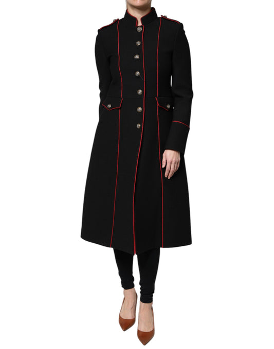 Black Single Breasted Trench Coat Jacket-Dolce & Gabbana-LabelTerrace.com