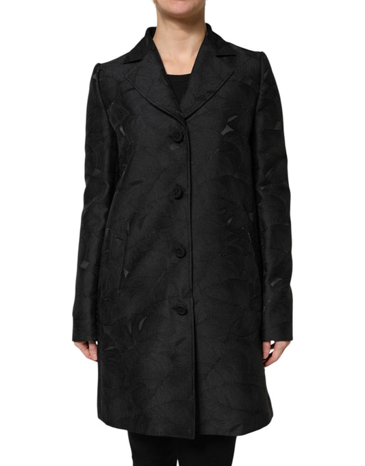 Black Single Breasted Trench Coat Jacket-Dolce & Gabbana-LabelTerrace.com