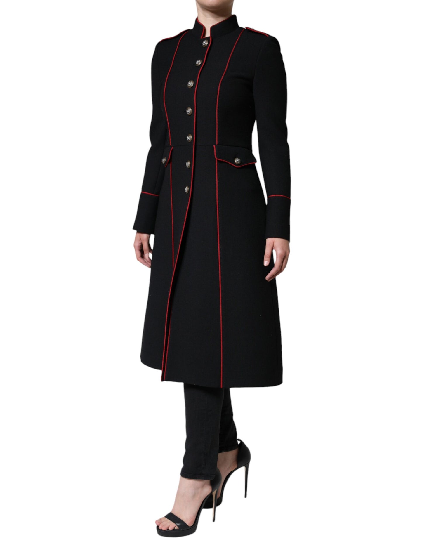 Black Single Breasted Trench Coat Jacket-Dolce & Gabbana-LabelTerrace.com