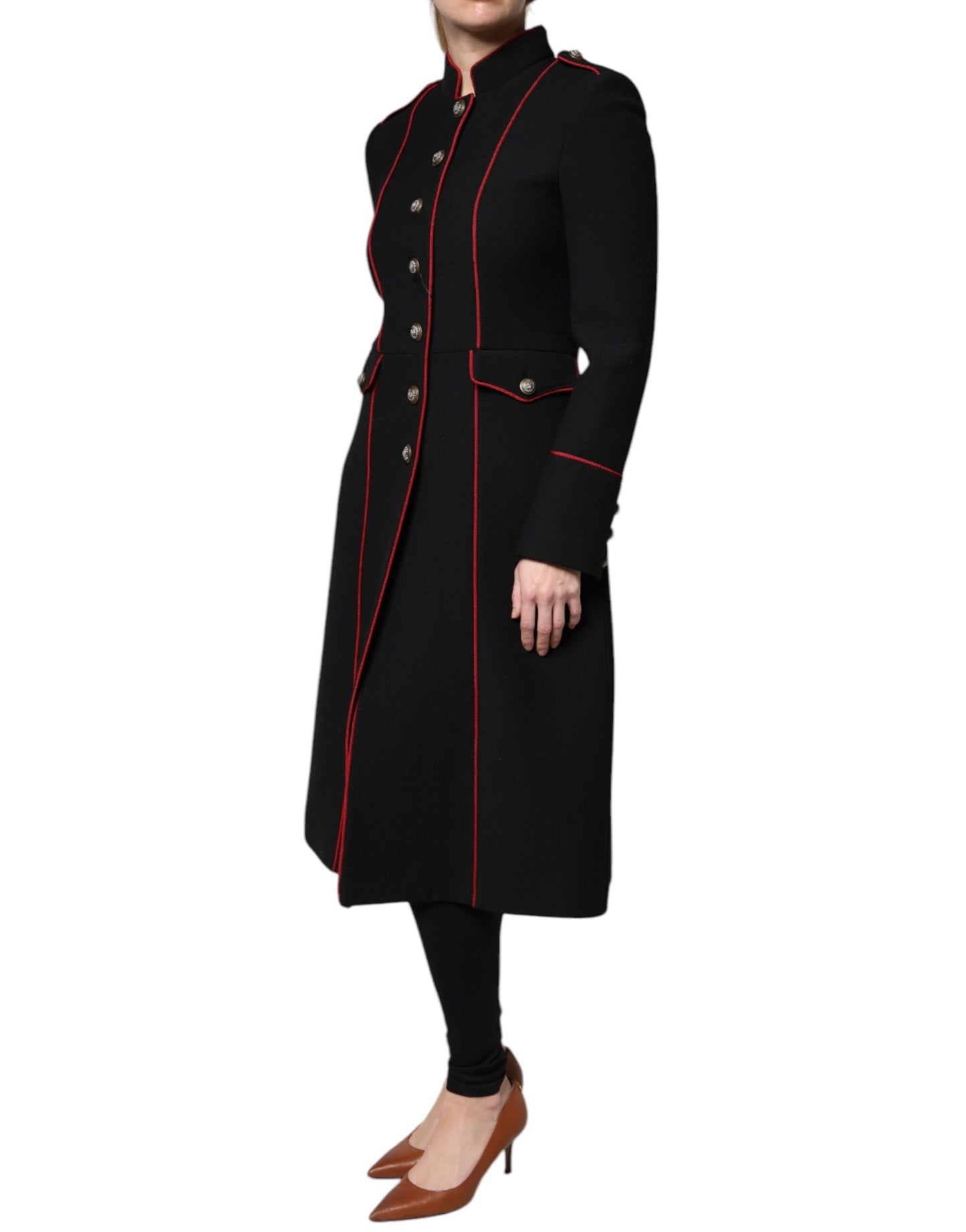 Black Single Breasted Trench Coat Jacket-Dolce & Gabbana-LabelTerrace.com