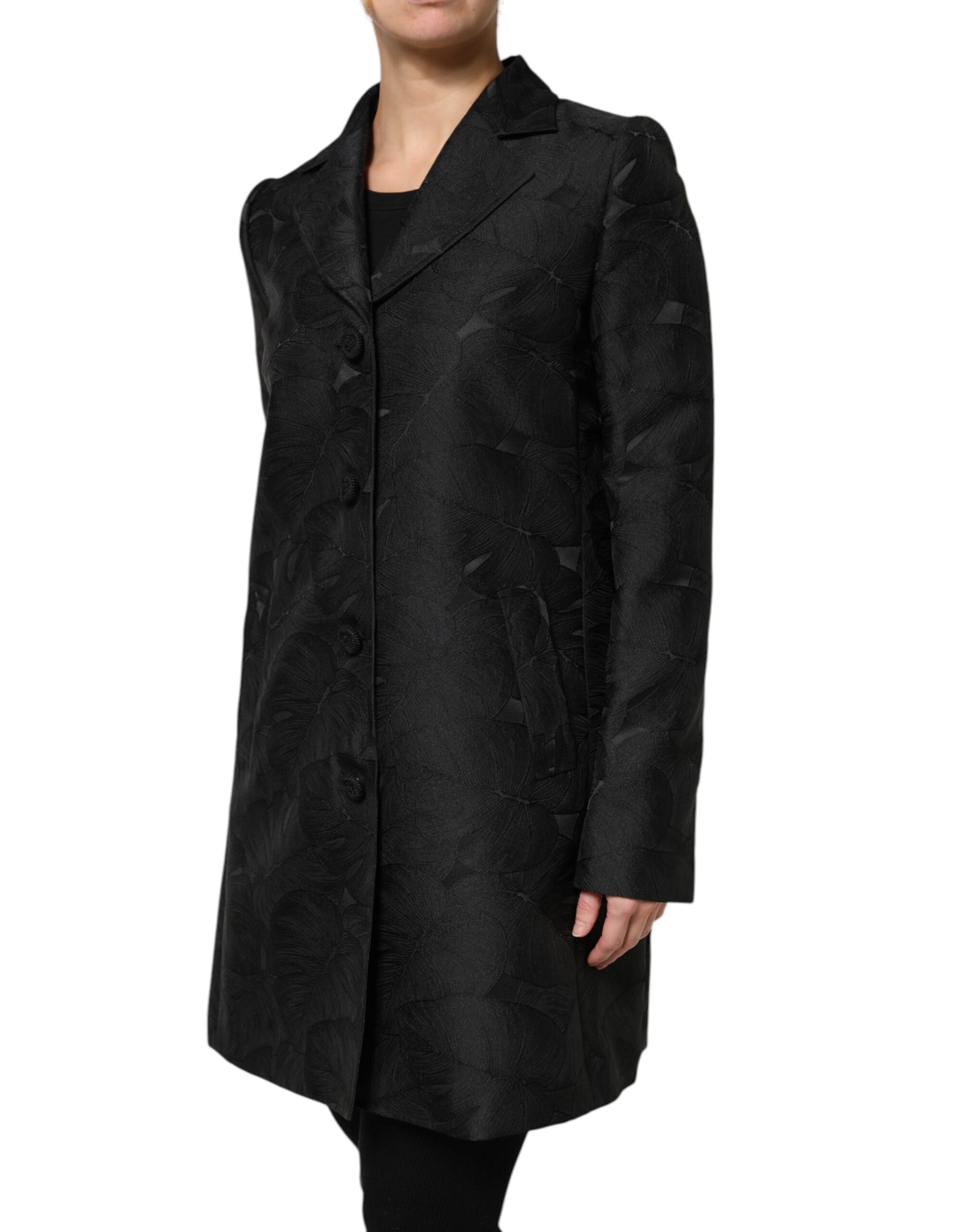Black Single Breasted Trench Coat Jacket-Dolce & Gabbana-LabelTerrace.com