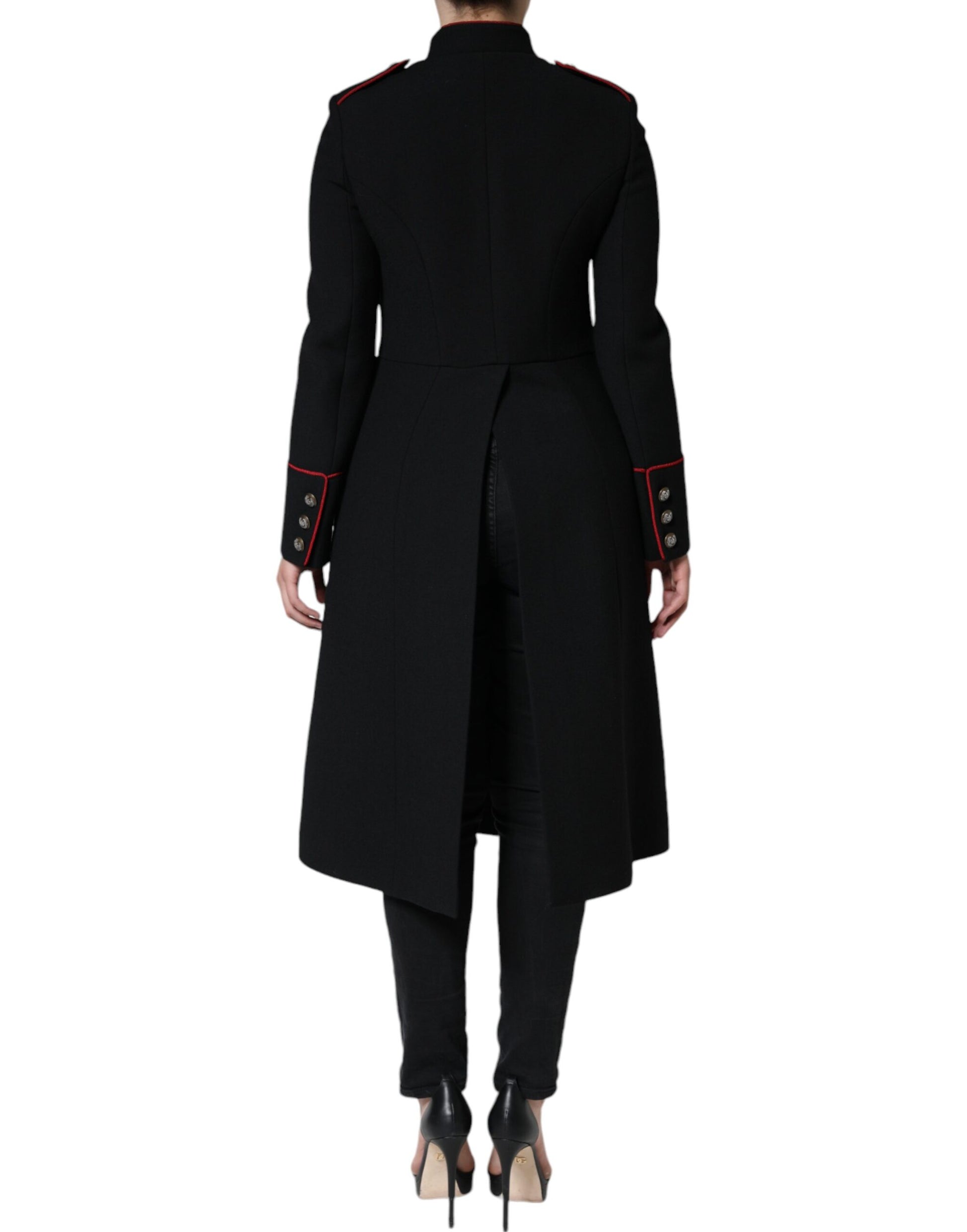 Black Single Breasted Trench Coat Jacket-Dolce & Gabbana-LabelTerrace.com