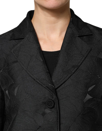 Black Single Breasted Trench Coat Jacket-Dolce & Gabbana-LabelTerrace.com