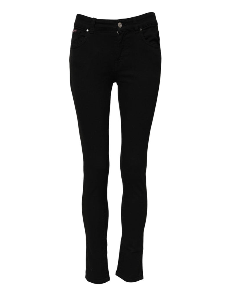 Black Skinny Cotton Mid Waisted Denim Jeans-Dolce & Gabbana-LabelTerrace.com