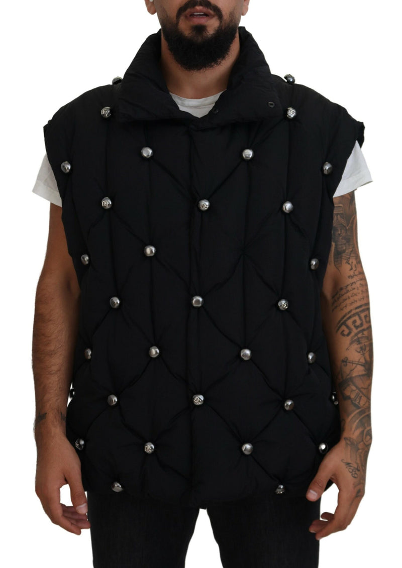 Black Sleeveless DG Metal Embellishment Jacket-Dolce & Gabbana-LabelTerrace.com