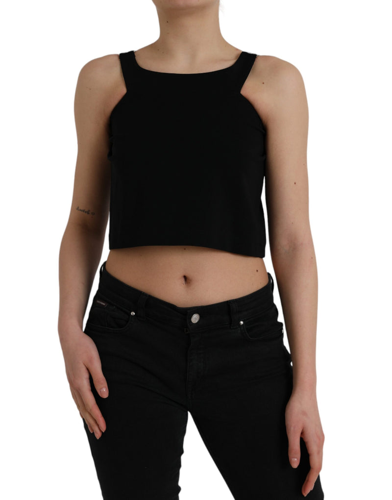 Black Sleeveless Round Neck Cropped Tank Top-Dolce & Gabbana-LabelTerrace.com