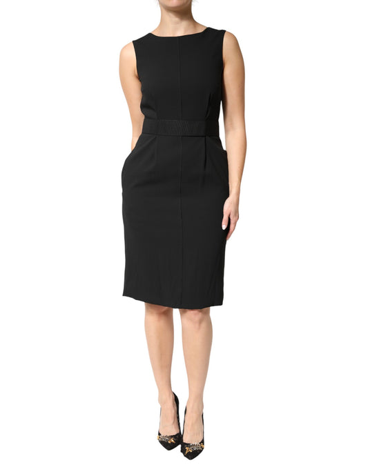 Black Sleeveless Sheath Knee Length Dress