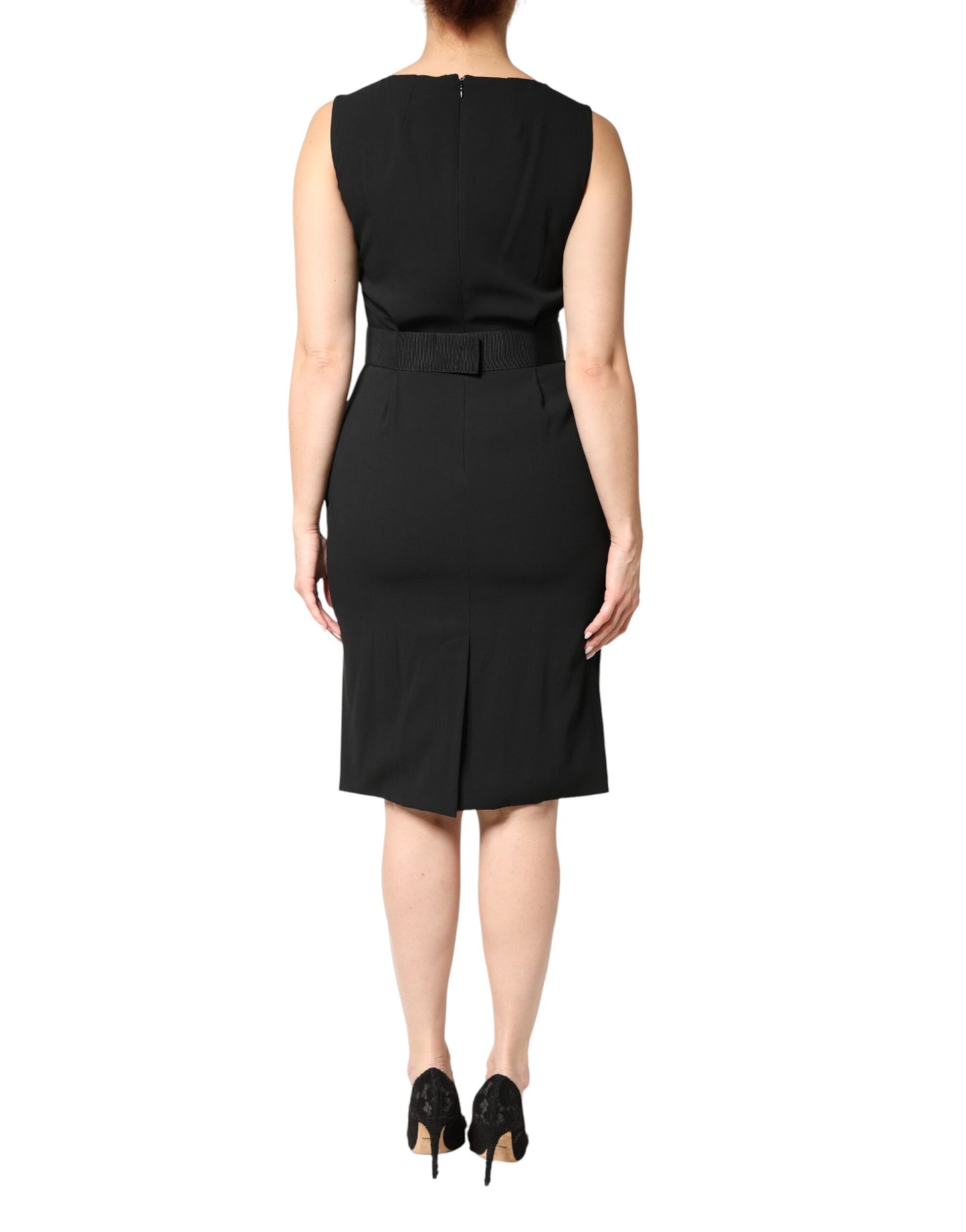 Black Sleeveless Sheath Knee Length Dress