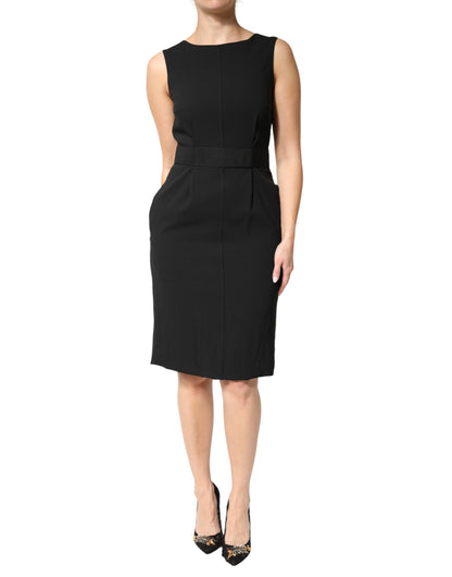 Black Sleeveless Sheath Knee Length Dress