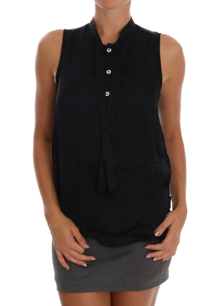 Black Sleeveless Viscose Blouse Top-Versace Jeans-LabelTerrace.com
