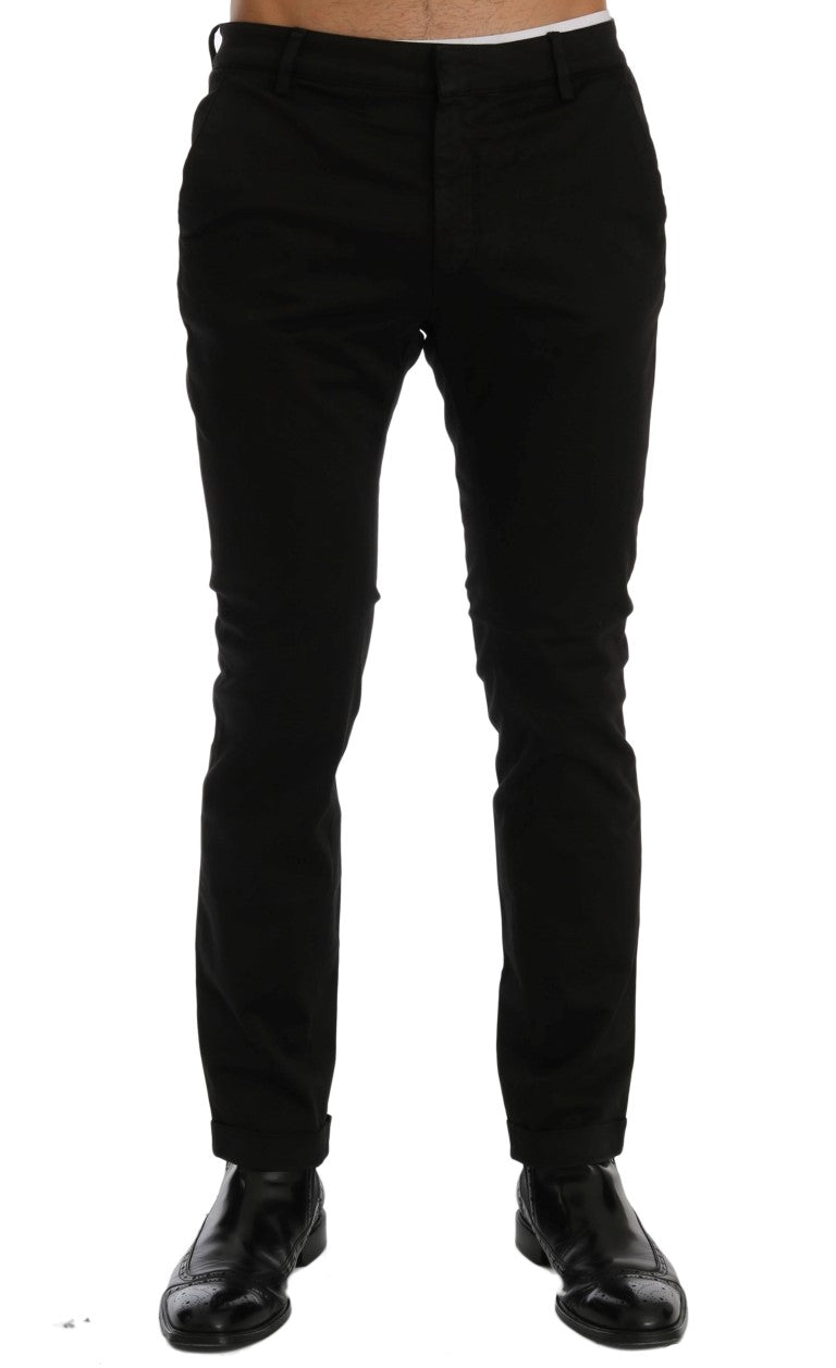 Black Slim Fit Cotton Stretch Pants-Costume National-LabelTerrace.com