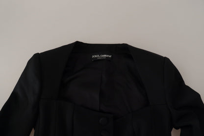 Black Slim Fit Long Sleeves Snap Jacket