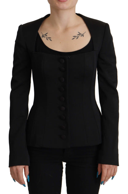 Black Slim Fit Long Sleeves Snap Jacket
