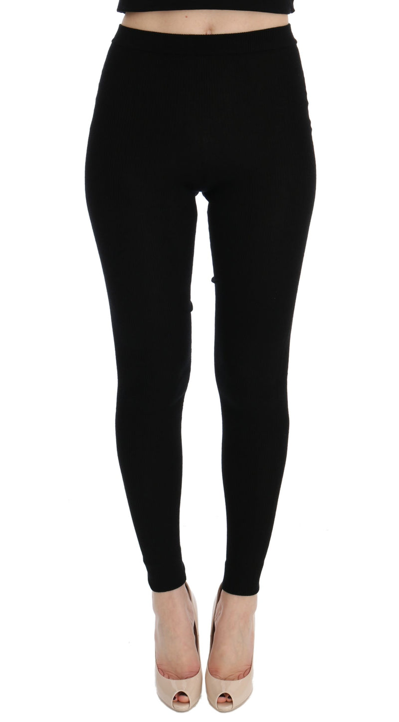 Black Slim Fit Women Cashmere Pants-Dolce & Gabbana-LabelTerrace.com