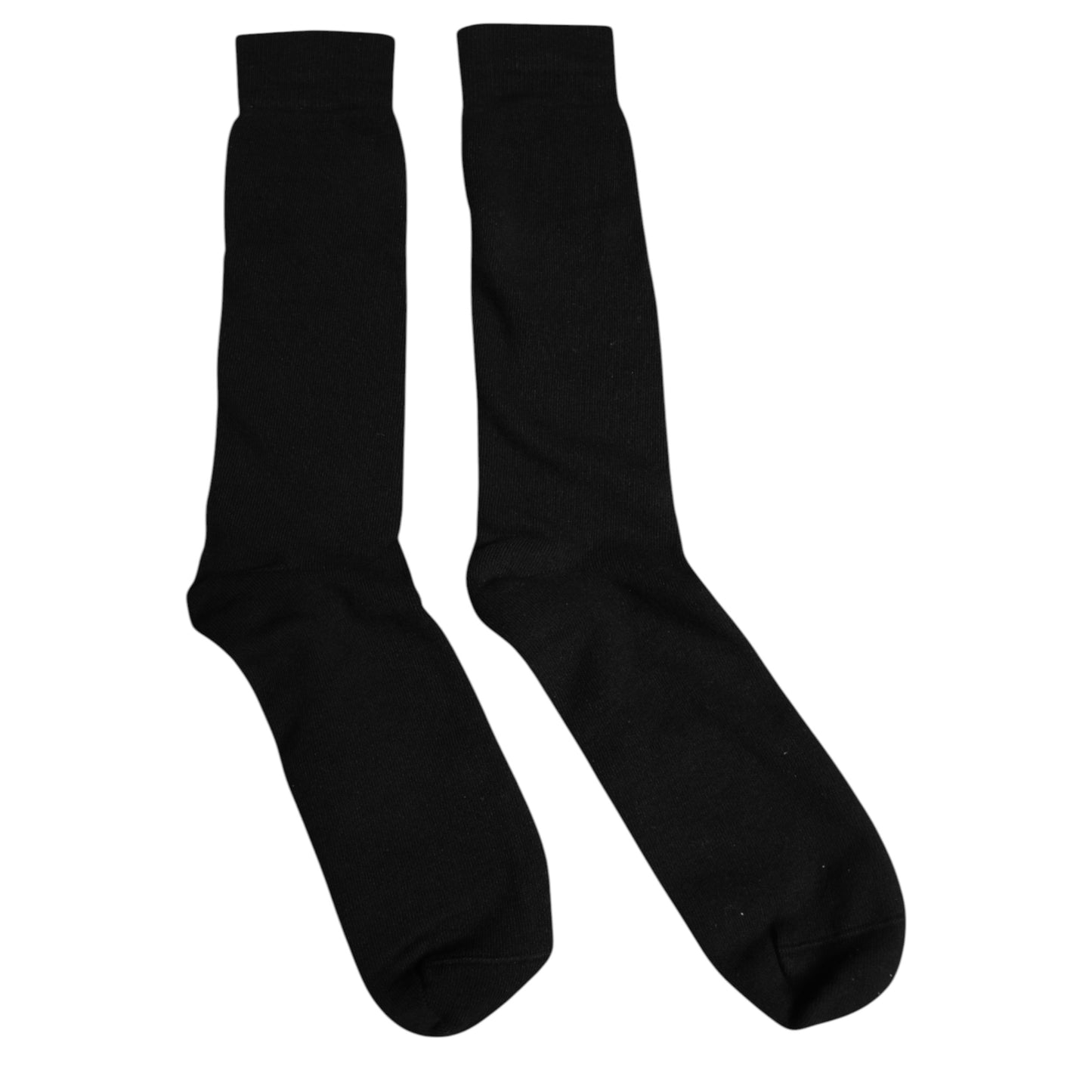 Black Solid Cotton Mid Calf Men Socks-Dolce & Gabbana-LabelTerrace.com