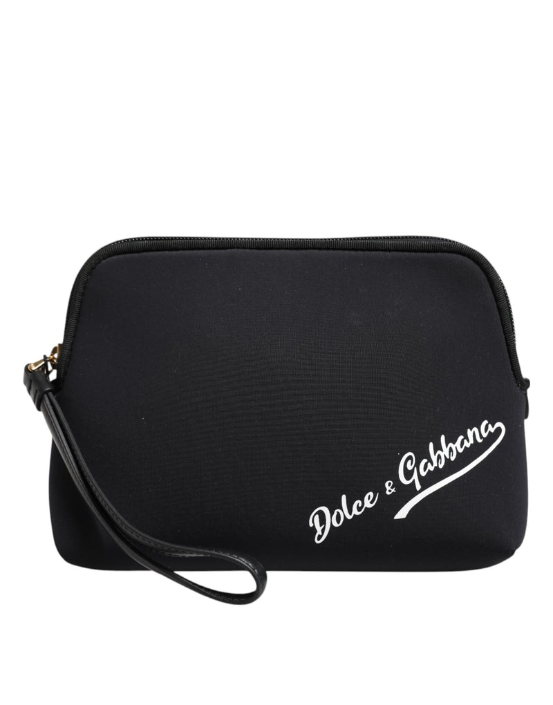 Black Solid Nylon DG LogoPrint Clutch Zip Borse Pouch Bag-Dolce & Gabbana-LabelTerrace.com