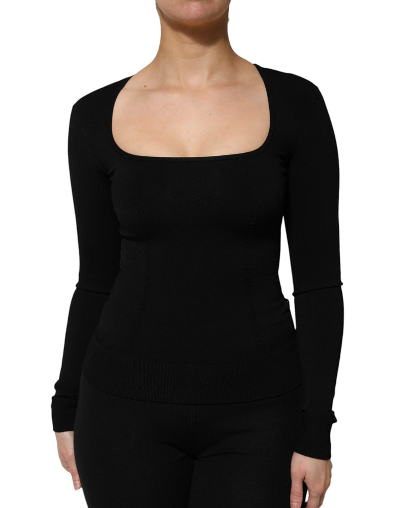 Black Square Neck Long Sleeves Pullover Top-Dolce & Gabbana-LabelTerrace.com