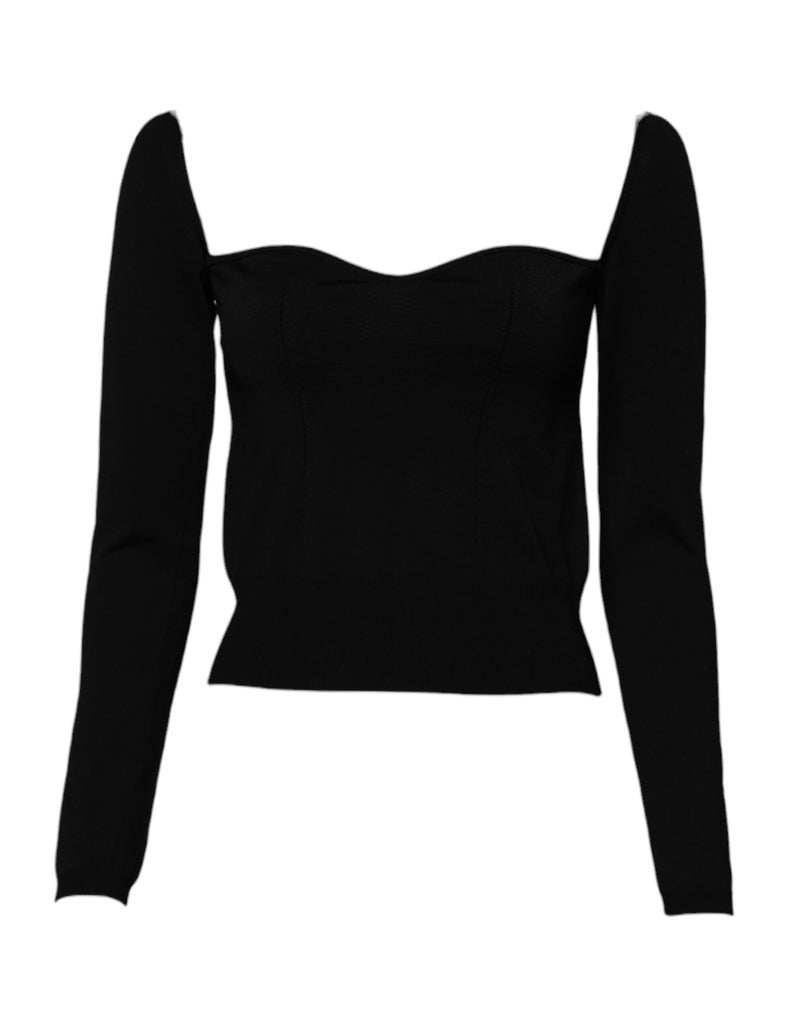 Black Square Neckline Long Sleeves Sweater-Dolce & Gabbana-LabelTerrace.com