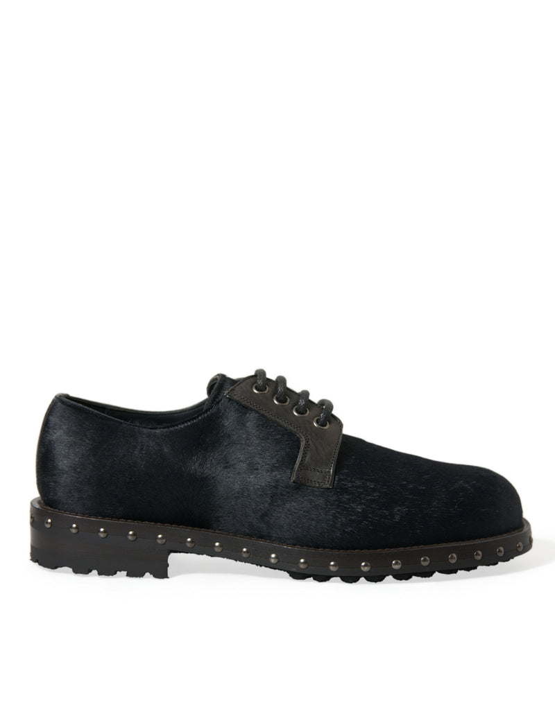 Black Stable Fur Derby SAN PIETRO Dress Shoes-Dolce & Gabbana-LabelTerrace.com