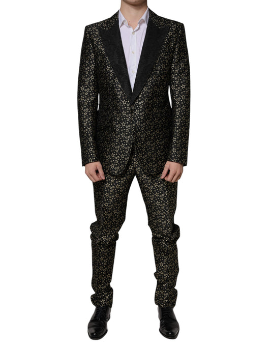 Black Stars Jacquard SICILIA 2 Piece Suit-Dolce & Gabbana-LabelTerrace.com