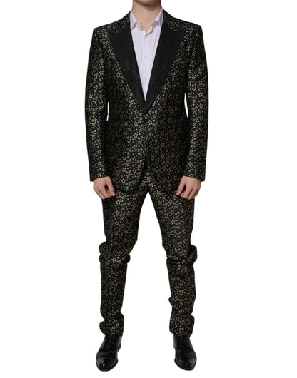 Black Stars Jacquard SICILIA 2 Piece Suit-Dolce & Gabbana-LabelTerrace.com