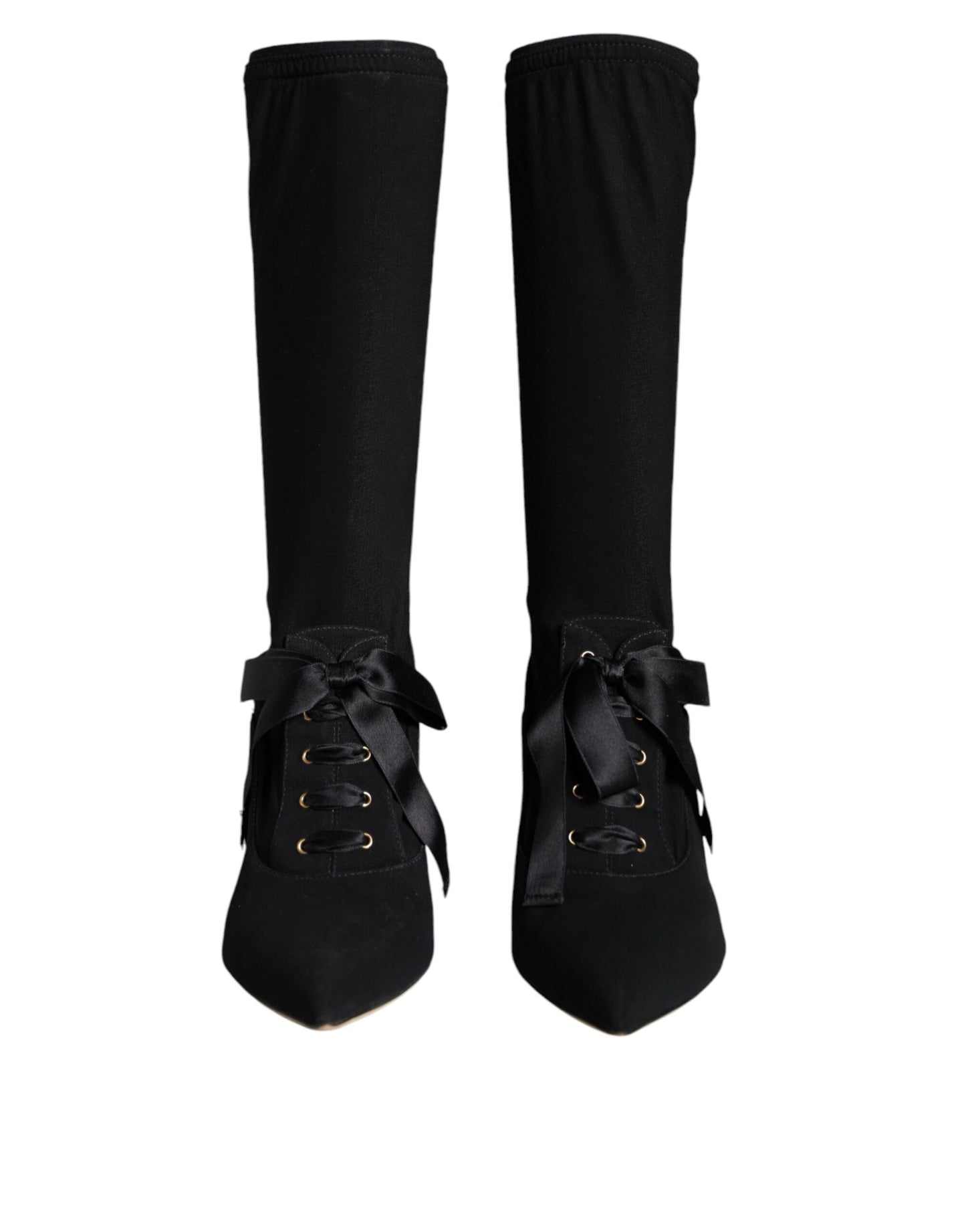 Black Stiletto Heels Mid Calf Boots Shoes-Dolce & Gabbana-LabelTerrace.com