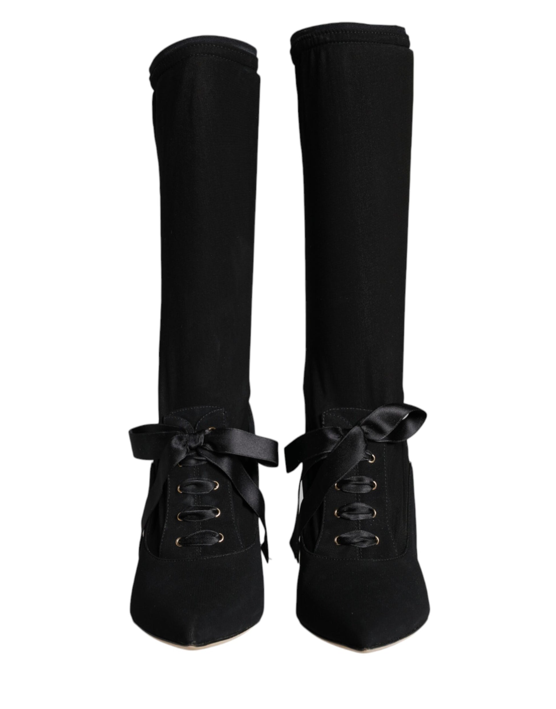 Black Stiletto Heels Mid Calf Boots Shoes-Dolce & Gabbana-LabelTerrace.com