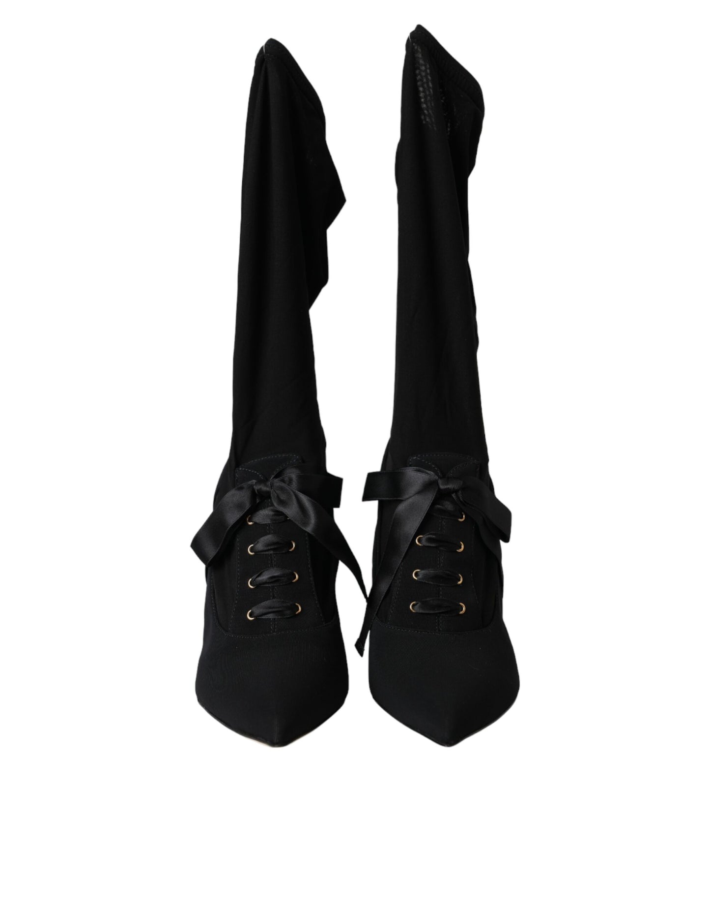 Black Stiletto Heels Mid Calf Boots Shoes-Dolce & Gabbana-LabelTerrace.com