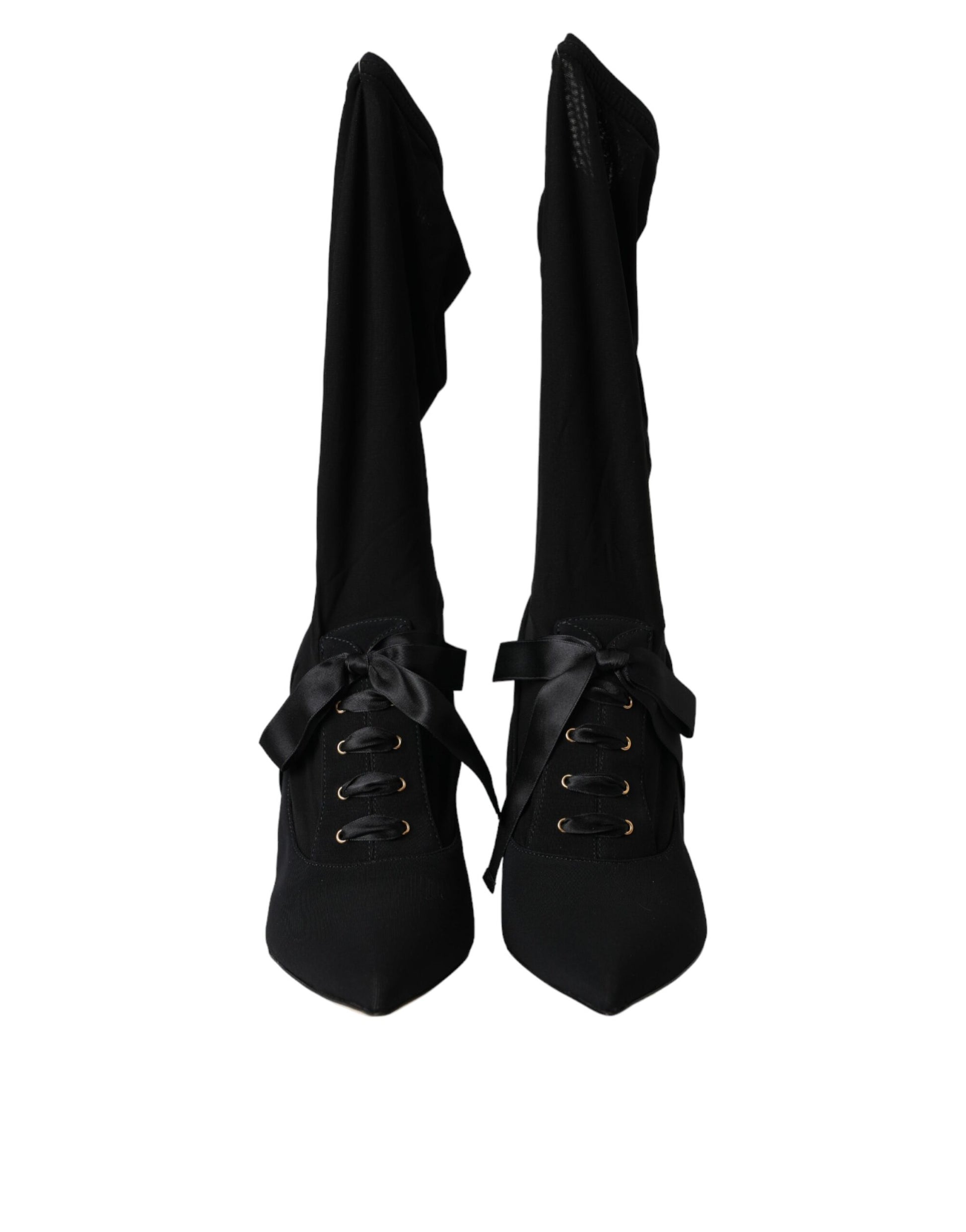 Black Stiletto Heels Mid Calf Boots Shoes-Dolce & Gabbana-LabelTerrace.com