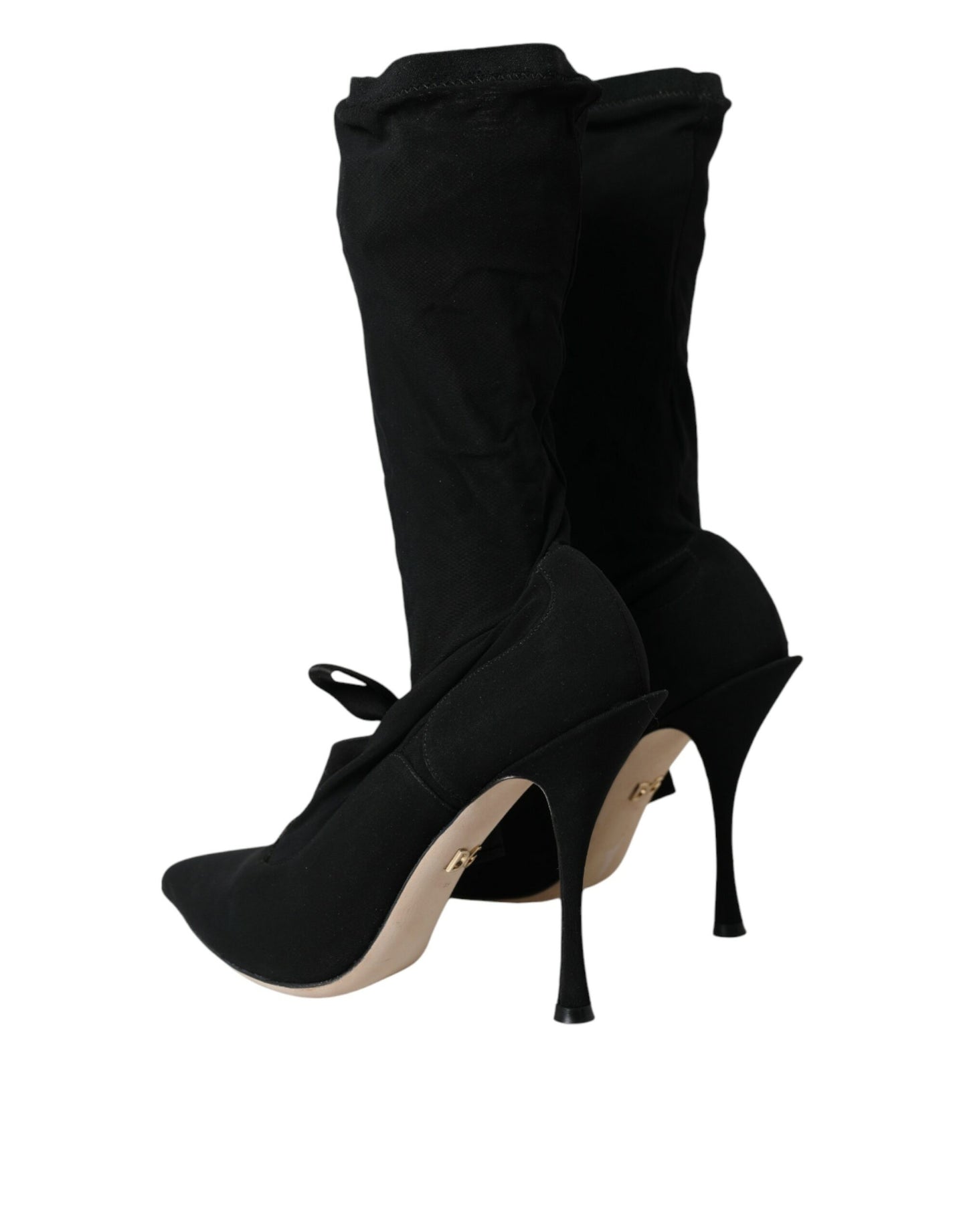 Black Stiletto Heels Mid Calf Boots Shoes-Dolce & Gabbana-LabelTerrace.com
