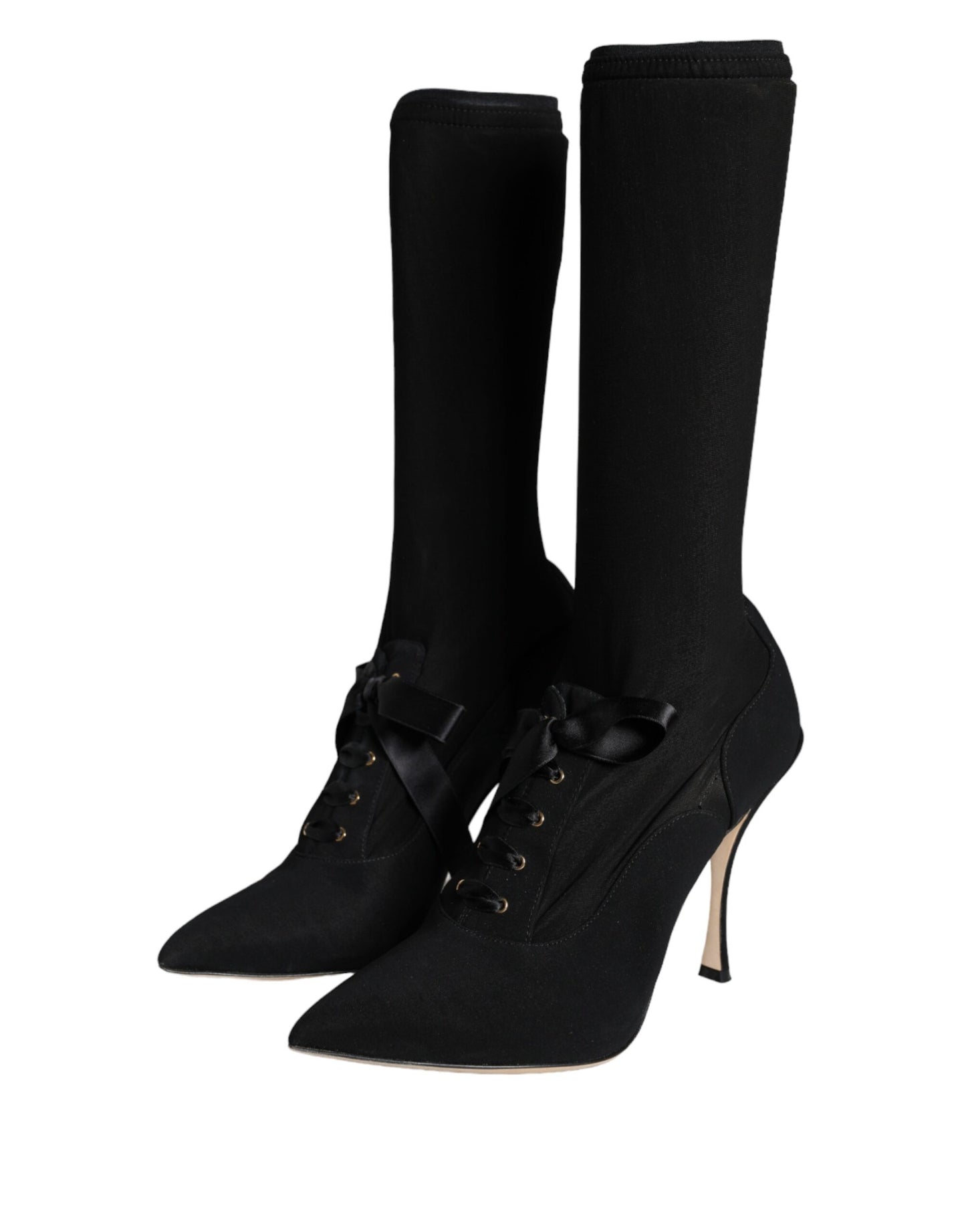 Black Stiletto Heels Mid Calf Boots Shoes-Dolce & Gabbana-LabelTerrace.com