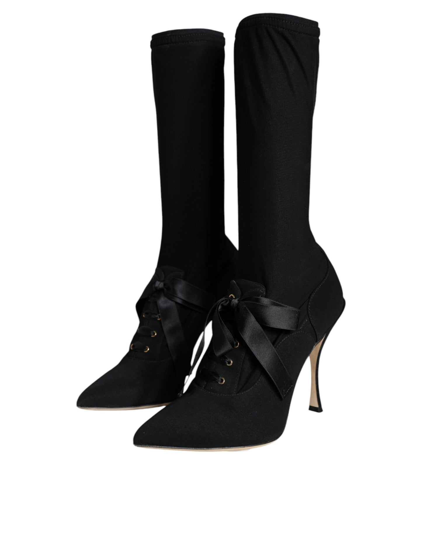Black Stiletto Heels Mid Calf Boots Shoes-Dolce & Gabbana-LabelTerrace.com