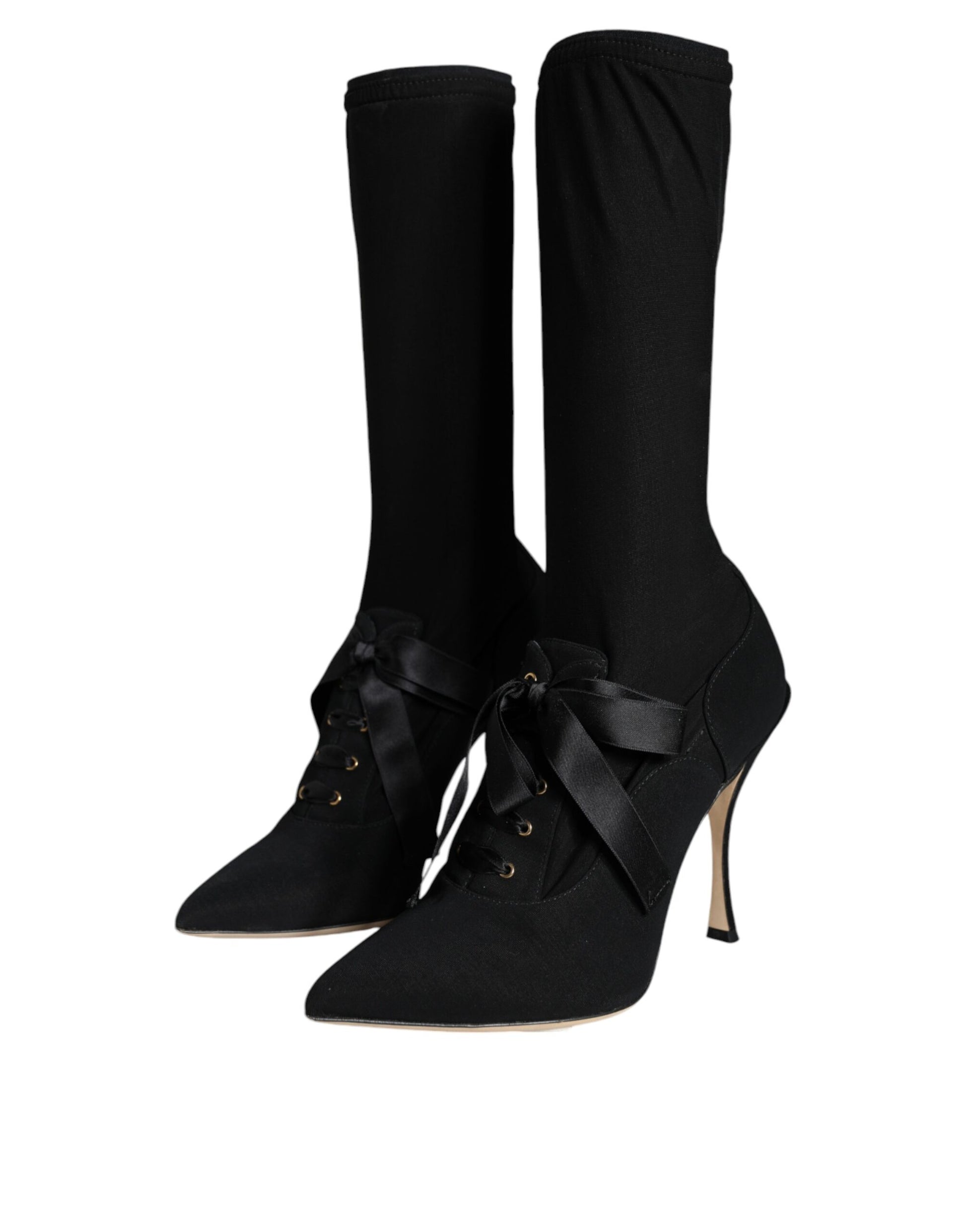 Black Stiletto Heels Mid Calf Boots Shoes-Dolce & Gabbana-LabelTerrace.com