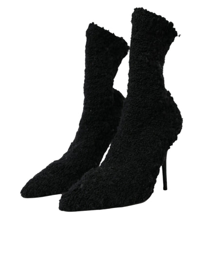 Black Stiletto Heels Mid Calf Boots Shoes-Dolce & Gabbana-LabelTerrace.com