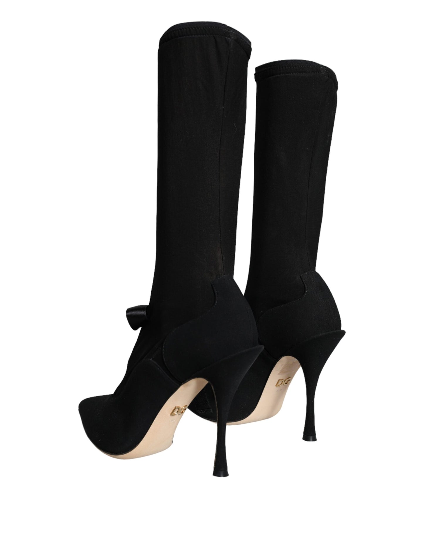 Black Stiletto Heels Mid Calf Boots Shoes-Dolce & Gabbana-LabelTerrace.com