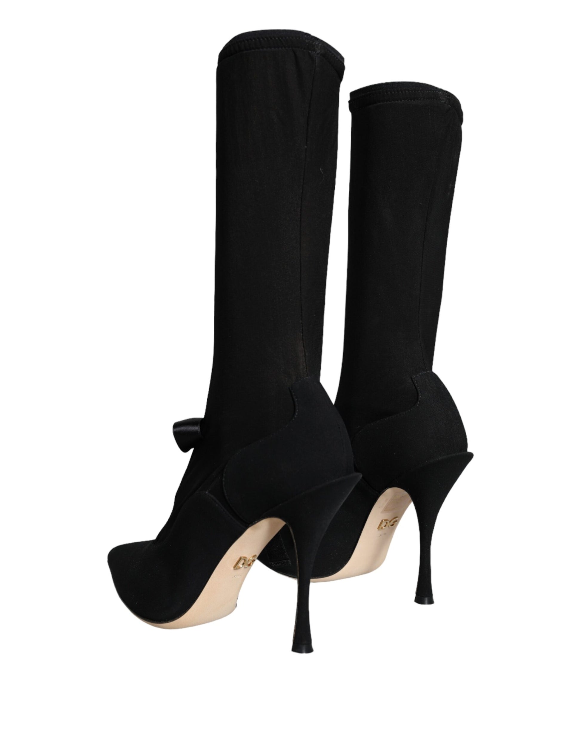 Black Stiletto Heels Mid Calf Boots Shoes-Dolce & Gabbana-LabelTerrace.com