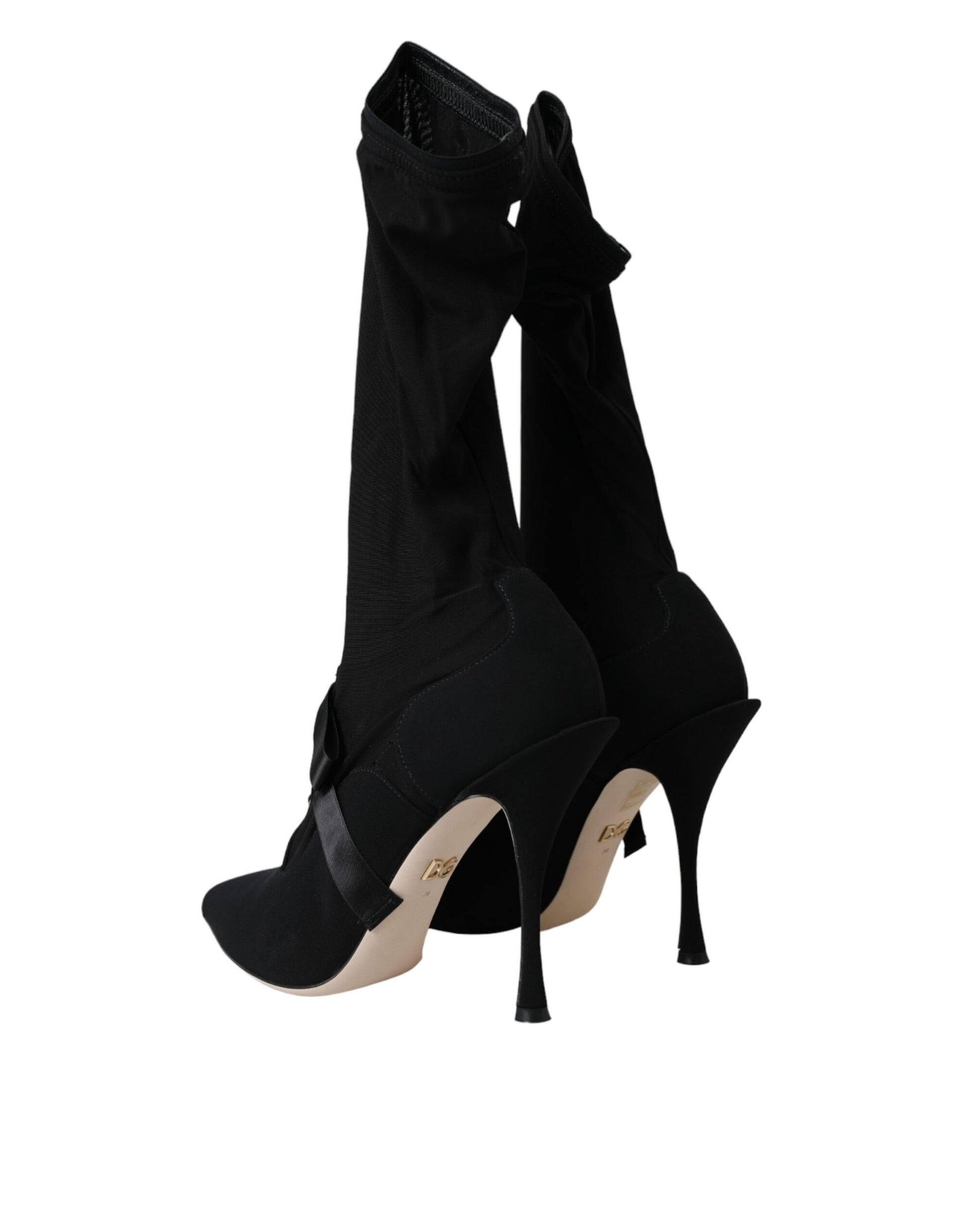Black Stiletto Heels Mid Calf Boots Shoes-Dolce & Gabbana-LabelTerrace.com