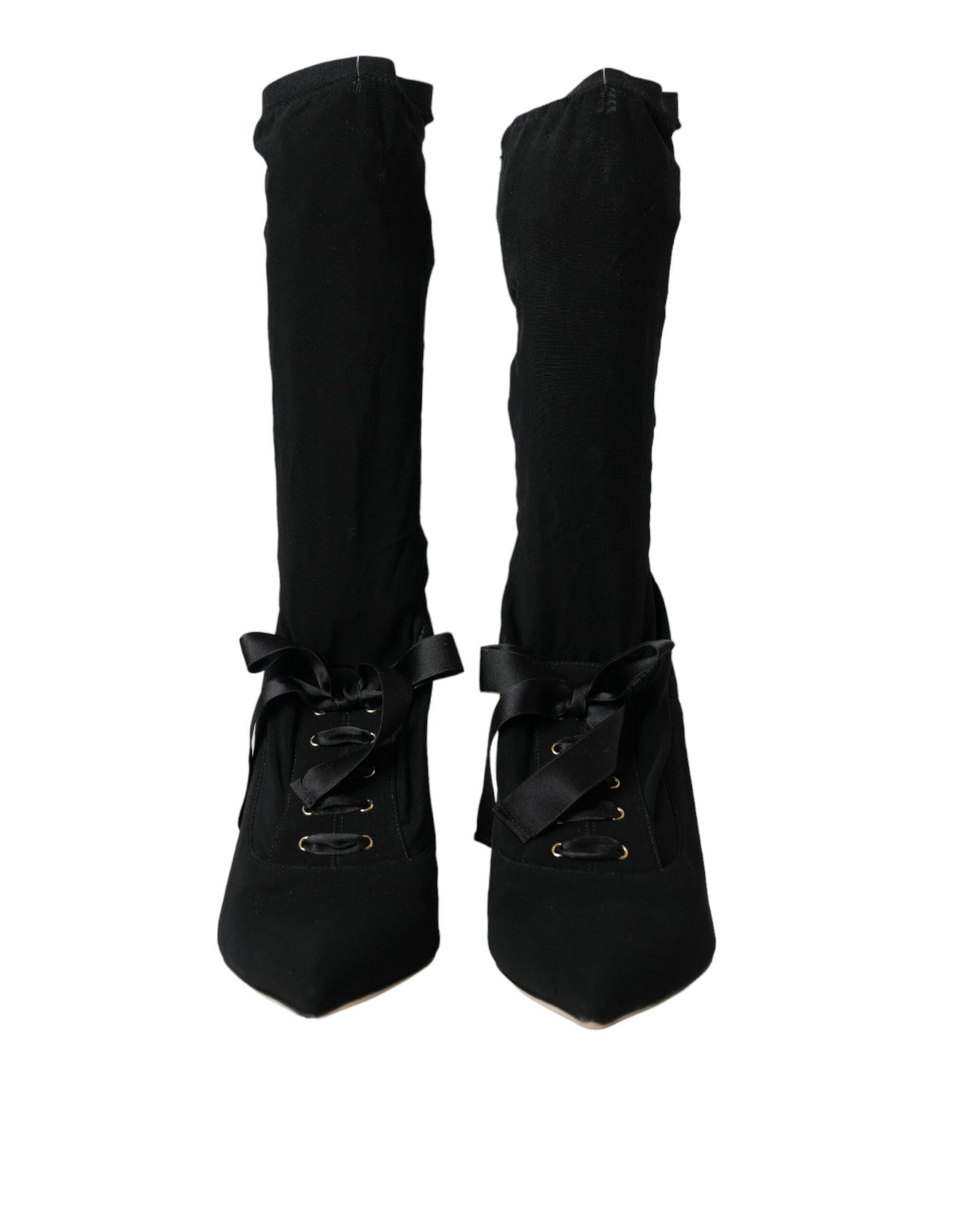 Black Stiletto Heels Mid Calf Boots Shoes-Dolce & Gabbana-LabelTerrace.com