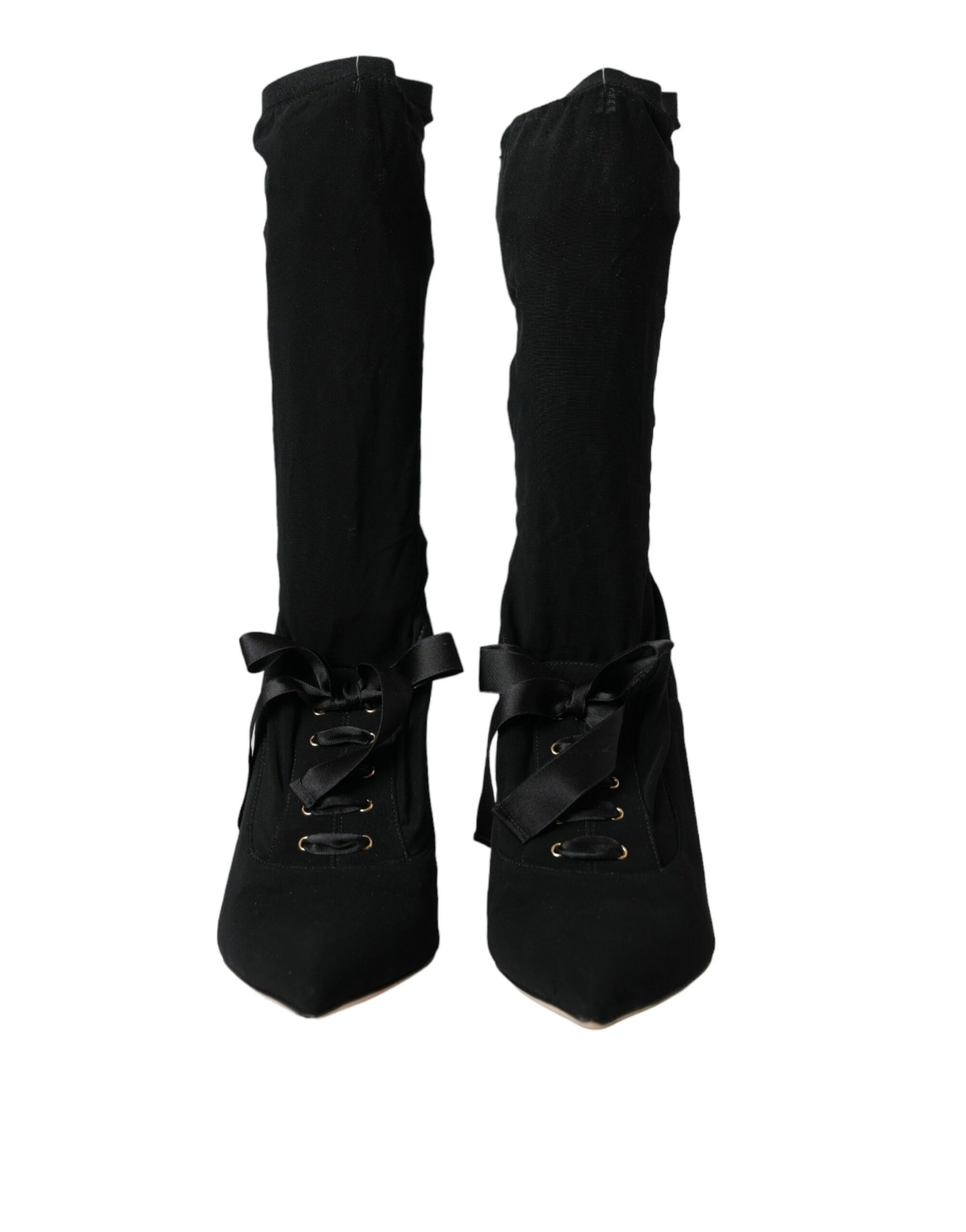 Black Stiletto Heels Mid Calf Boots Shoes-Dolce & Gabbana-LabelTerrace.com