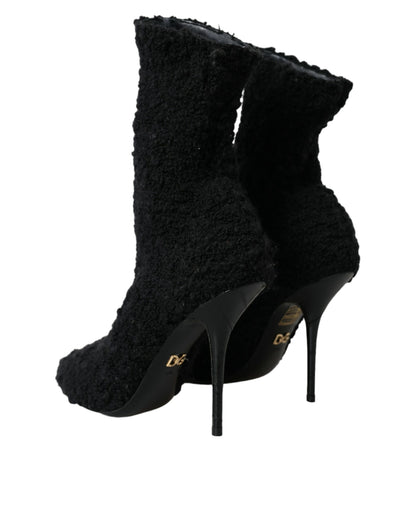 Black Stiletto Heels Mid Calf Boots Shoes-Dolce & Gabbana-LabelTerrace.com