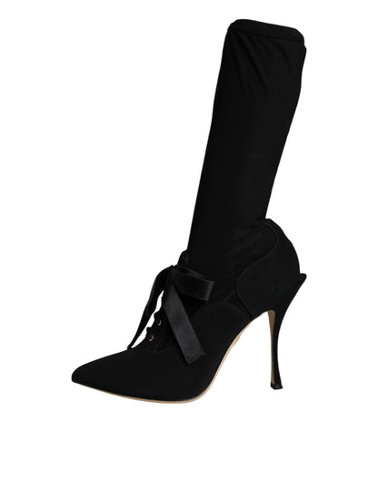 Black Stiletto Heels Mid Calf Boots Shoes-Dolce & Gabbana-LabelTerrace.com