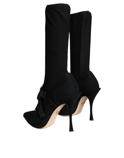 Black Stiletto Heels Mid Calf Boots Shoes-Dolce & Gabbana-LabelTerrace.com