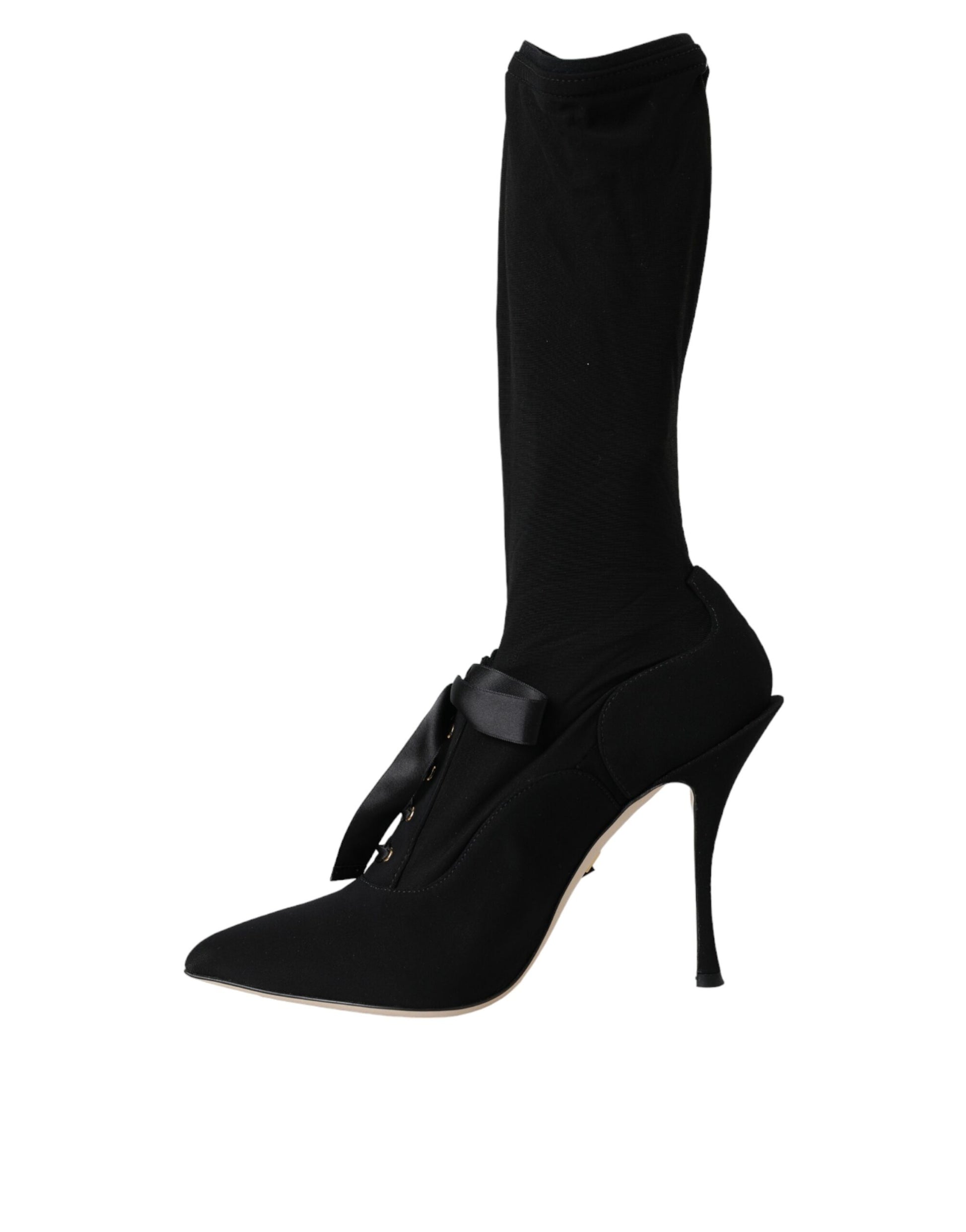 Black Stiletto Heels Mid Calf Boots Shoes-Dolce & Gabbana-LabelTerrace.com