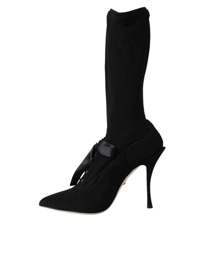 Black Stiletto Heels Mid Calf Boots Shoes-Dolce & Gabbana-LabelTerrace.com